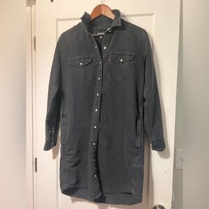 Women’s Levi's Denim Black Snaps Shirt Dress  Ultimate Western Long Sleeve L